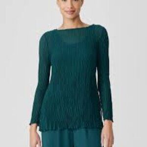NWT Eileen Fisher AGEAN Crinkled Sheer Silk Georgette Bateau Neck Tunic
